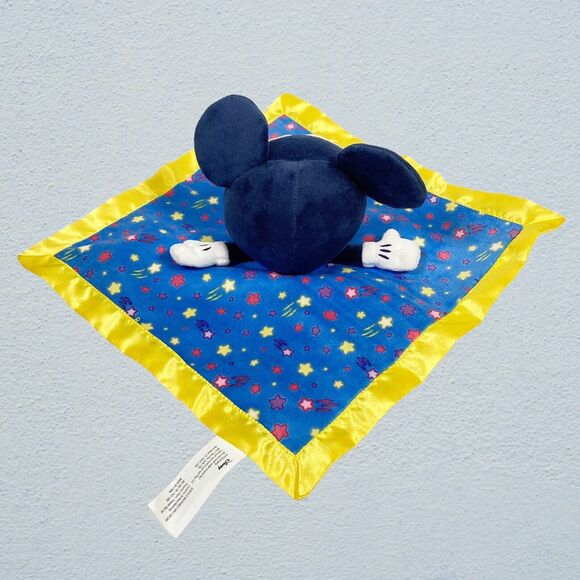 Disney Mickey Mouse Baby Lovey Plush Rattle Toy Security Blanket Blue Yellow - Picture 3 of 11